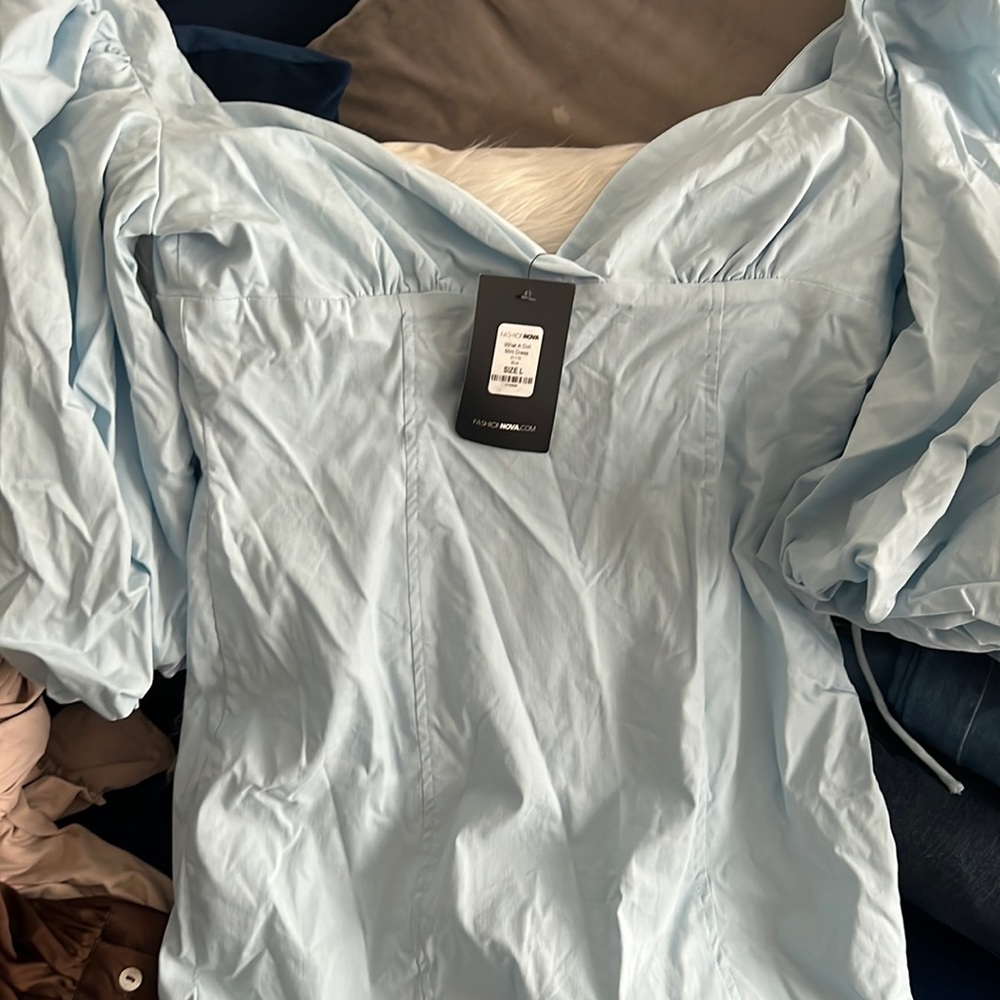 Blue ruffled sleeve dress from fashion nova